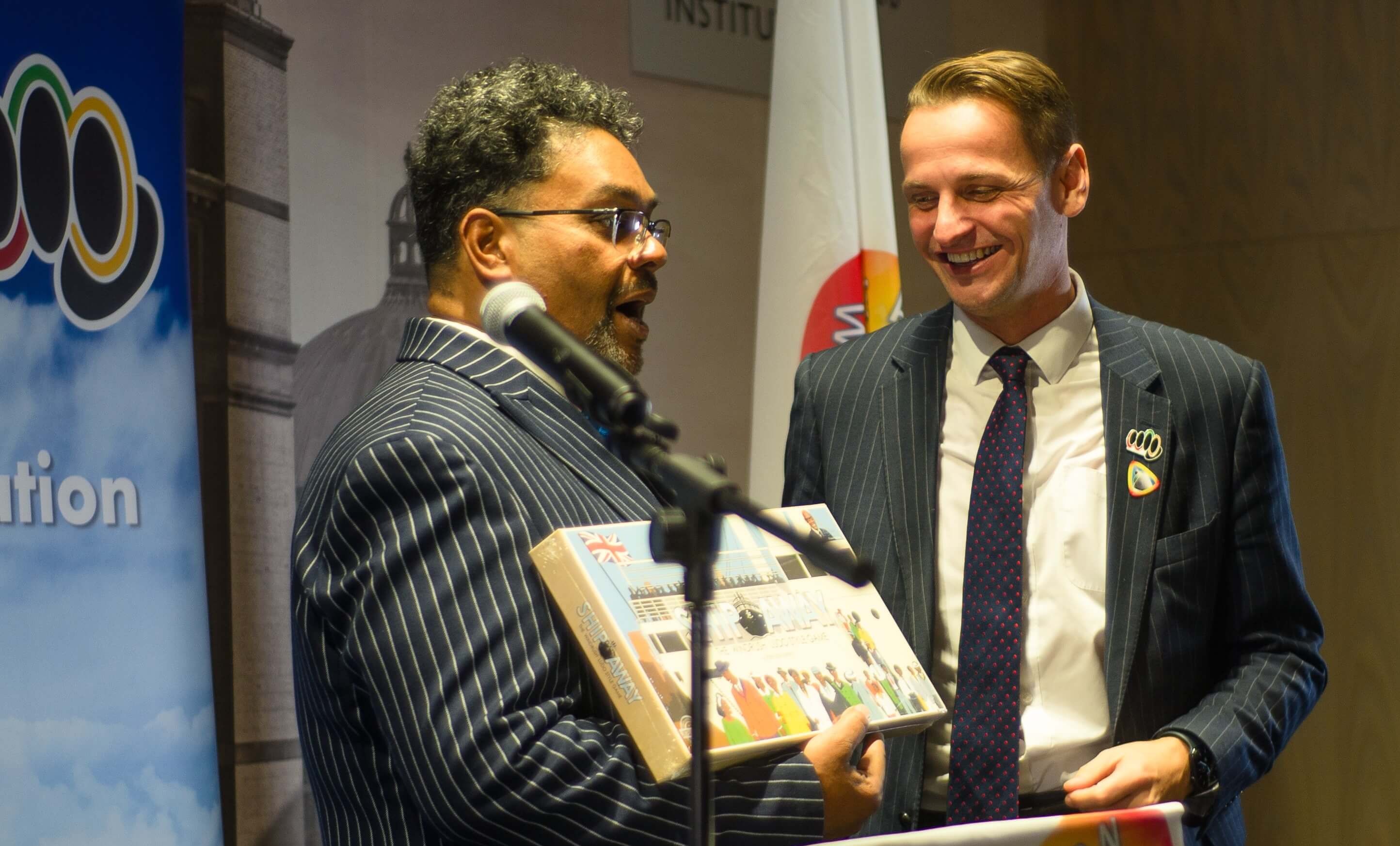 Mike Tapp and Bishop Desmond Jadoo at the Windrush National Organisation annual conference